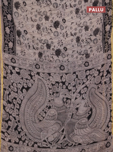 Kota kalamkari cotton saree beige and black with allover prints and piping border