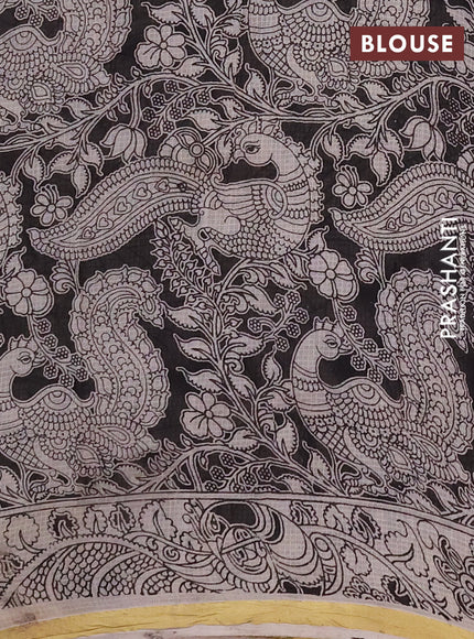 Kota kalamkari cotton saree beige and black with allover prints and piping border