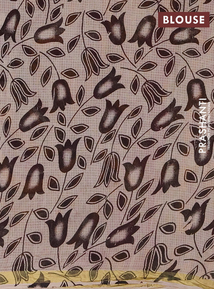 Kota kalamkari cotton saree mustard yellow and pink with allover prints and piping border