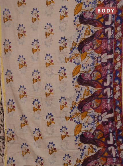 Kota kalamkari cotton saree beige and pink with allover prints and piping border