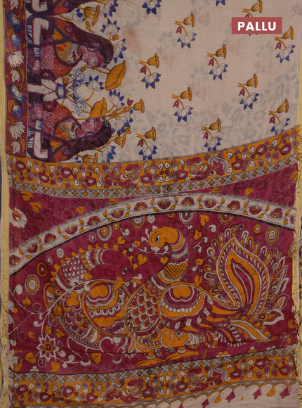 Kota kalamkari cotton saree beige and pink with allover prints and piping border