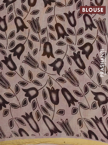 Kota kalamkari cotton saree beige and pink with allover prints and piping border