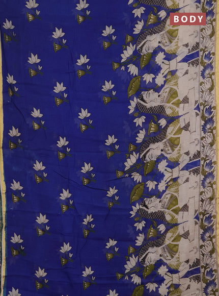 Kota kalamkari cotton saree blue and beige with allover prints and piping border