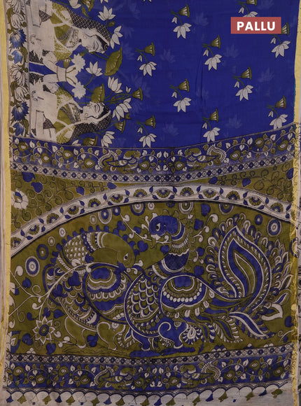 Kota kalamkari cotton saree blue and beige with allover prints and piping border