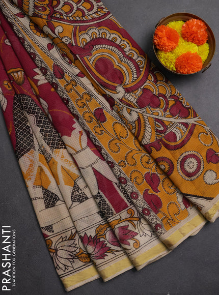 Kota kalamkari cotton saree pink and beige with allover prints and piping border
