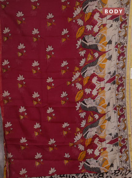 Kota kalamkari cotton saree pink and beige with allover prints and piping border