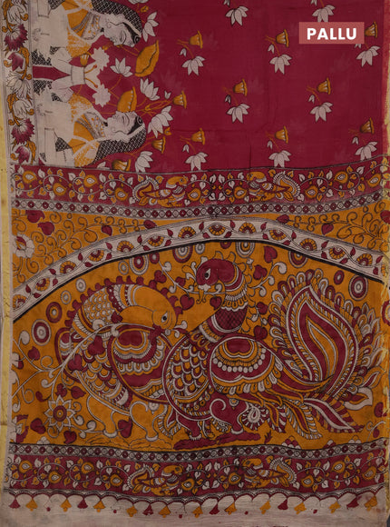 Kota kalamkari cotton saree pink and beige with allover prints and piping border