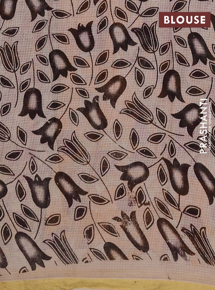 Kota kalamkari cotton saree pink and beige with allover prints and piping border