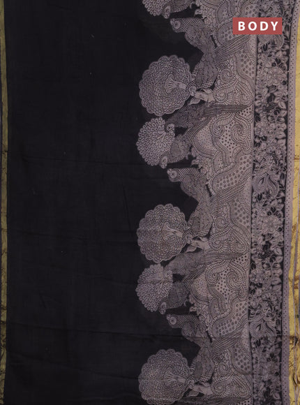 Kota kalamkari cotton saree black and beige with allover prints and piping border
