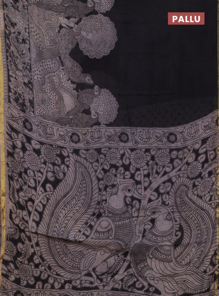 Kota kalamkari cotton saree black and beige with allover prints and piping border