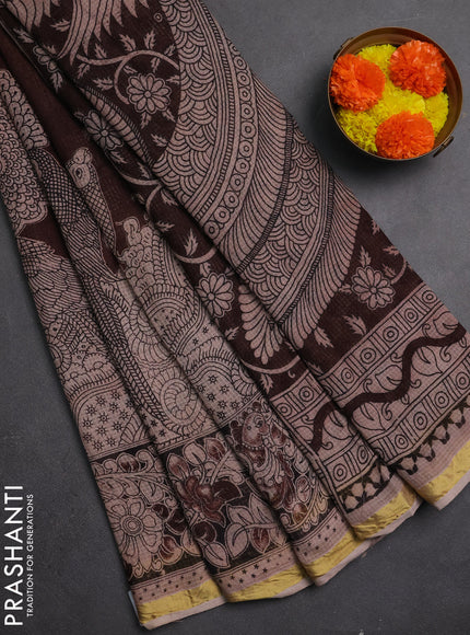 Kota kalamkari cotton saree coffee brown and beige with allover prints and piping border