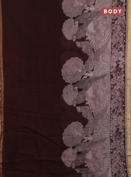 Kota kalamkari cotton saree coffee brown and beige with allover prints and piping border