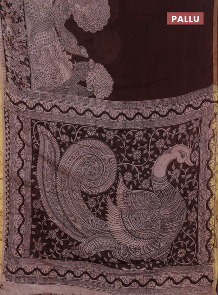Kota kalamkari cotton saree coffee brown and beige with allover prints and piping border
