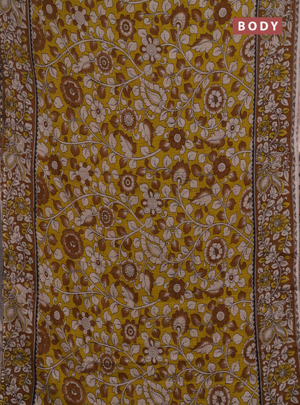Kota kalamkari cotton saree yellow and dark mustard with allover prints and piping border