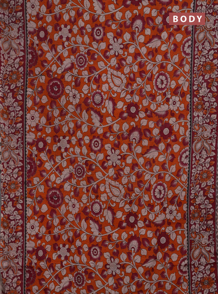 Kota kalamkari cotton saree orange and pink with allover prints and piping border