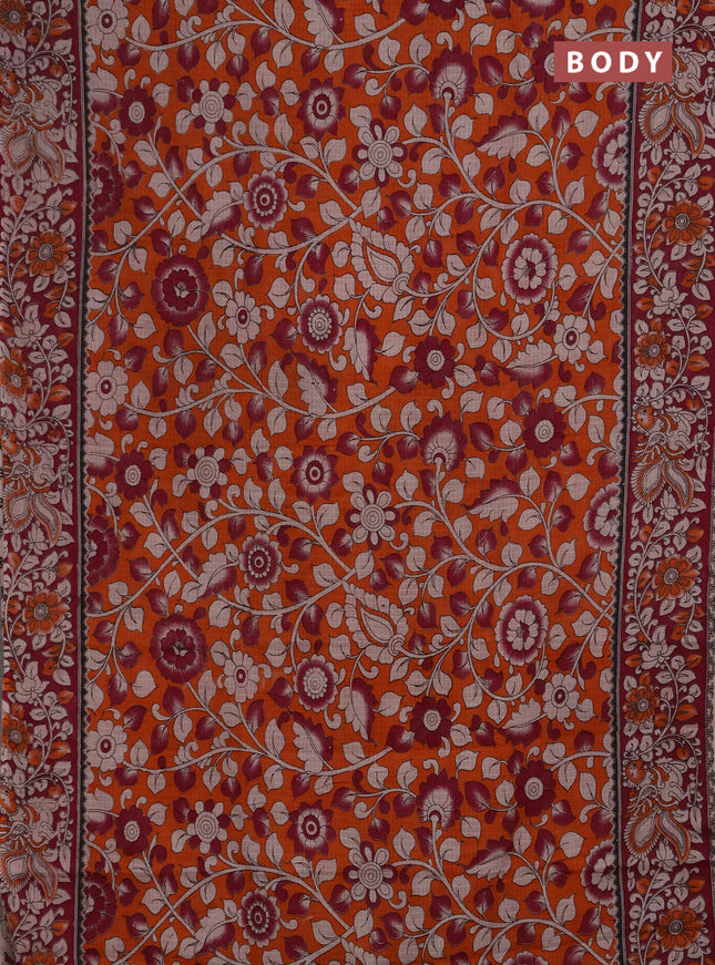 Kota kalamkari cotton saree orange and pink with allover prints and piping border