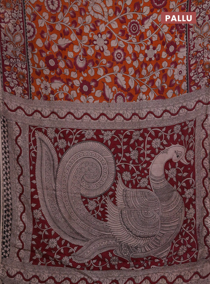 Kota kalamkari cotton saree orange and pink with allover prints and piping border