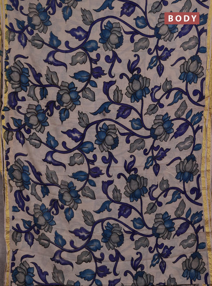 Kota kalamkari cotton saree beige and blue with allover prints and piping border