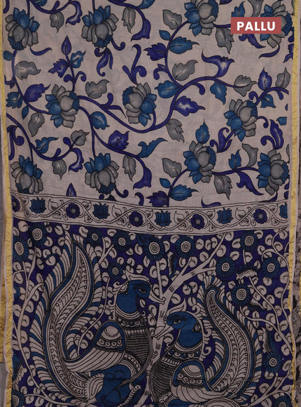 Kota kalamkari cotton saree beige and blue with allover prints and piping border
