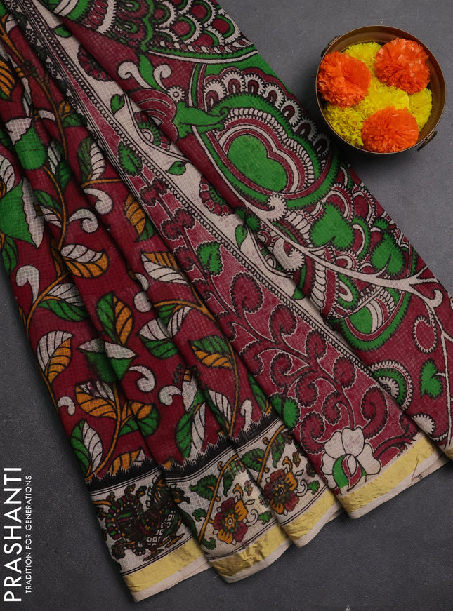 Kota kalamkari cotton saree pink and beige with allover prints and piping border