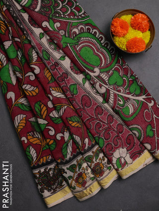 Kota kalamkari cotton saree pink and beige with allover prints and piping border