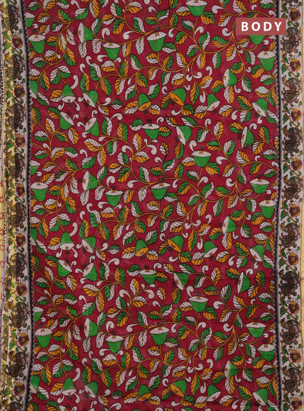 Kota kalamkari cotton saree pink and beige with allover prints and piping border