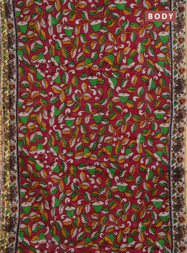 Kota kalamkari cotton saree pink and beige with allover prints and piping border