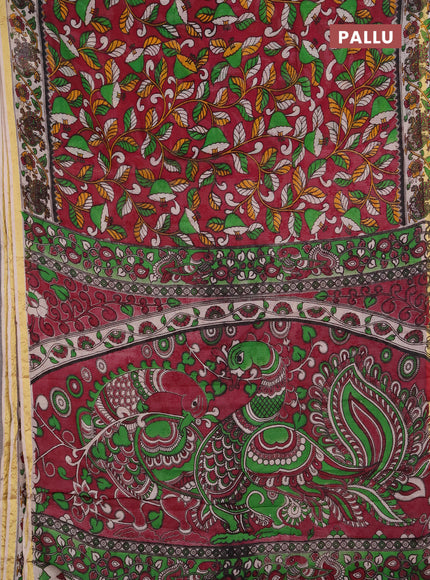Kota kalamkari cotton saree pink and beige with allover prints and piping border