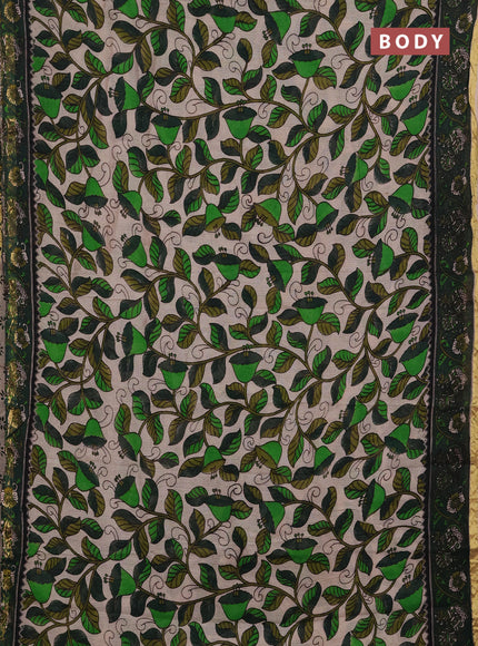Kota kalamkari cotton saree beige and bottle green with allover prints and piping border