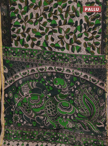 Kota kalamkari cotton saree beige and bottle green with allover prints and piping border