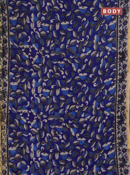Kota kalamkari cotton saree blue and beige with allover prints and piping border