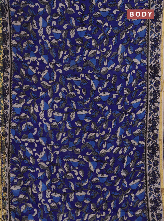 Kota kalamkari cotton saree blue and beige with allover prints and piping border