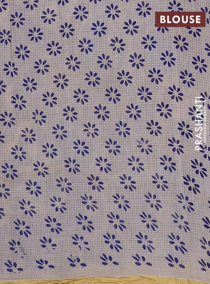 Kota kalamkari cotton saree blue and beige with allover prints and piping border