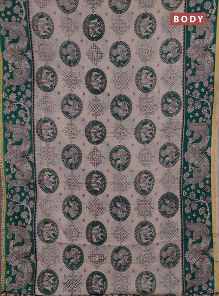 Kota kalamkari cotton saree beige and green with allover prints and piping border