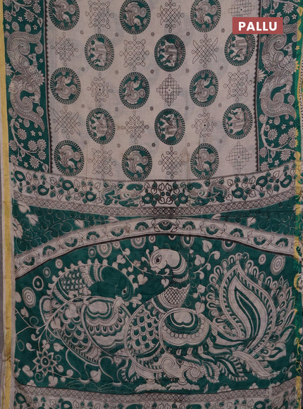 Kota kalamkari cotton saree beige and green with allover prints and piping border