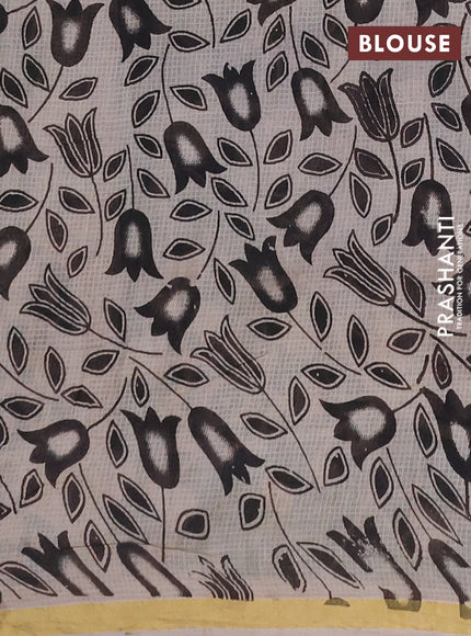 Kota kalamkari cotton saree beige and green with allover prints and piping border