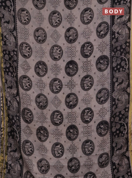 Kota kalamkari cotton saree beige and black with allover prints and piping border