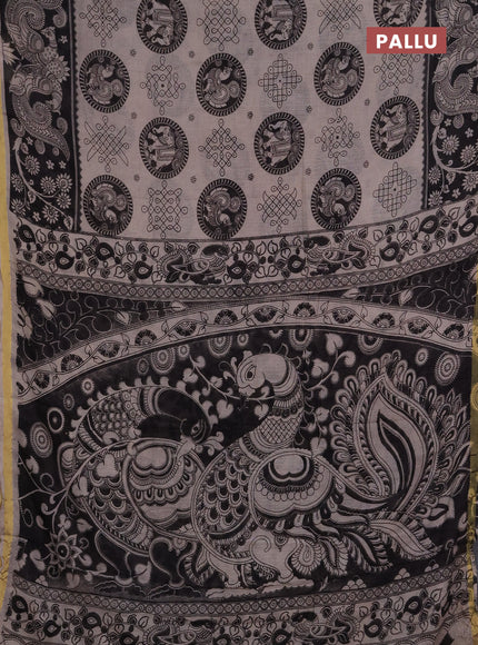 Kota kalamkari cotton saree beige and black with allover prints and piping border