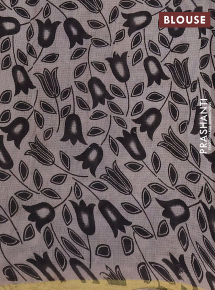 Kota kalamkari cotton saree beige and black with allover prints and piping border