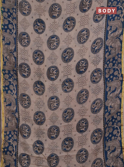 Kota kalamkari cotton saree beige and blue with allover prints and piping border