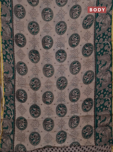 Kota kalamkari cotton saree beige and green with allover prints and piping border