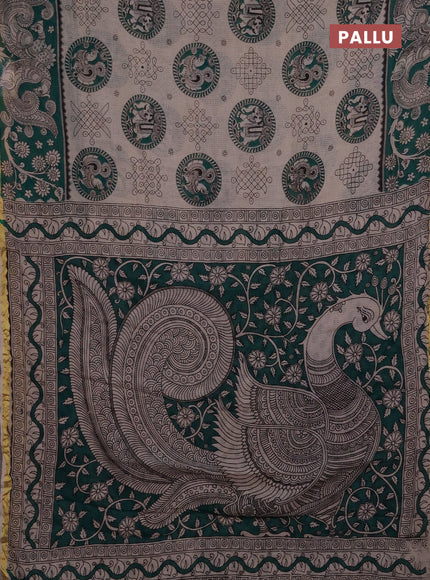 Kota kalamkari cotton saree beige and green with allover prints and piping border