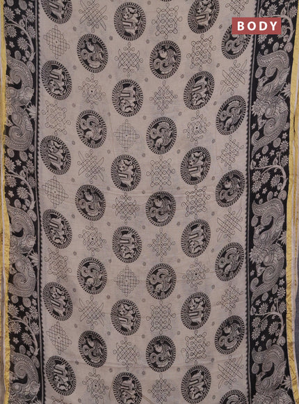 Kota kalamkari cotton saree beige and black with allover prints and piping border
