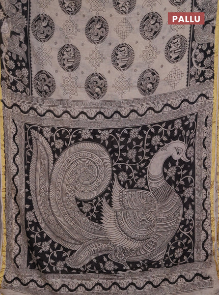 Kota kalamkari cotton saree beige and black with allover prints and piping border