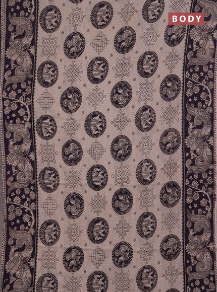 Kota kalamkari cotton saree beige and deep violet with allover prints and piping border