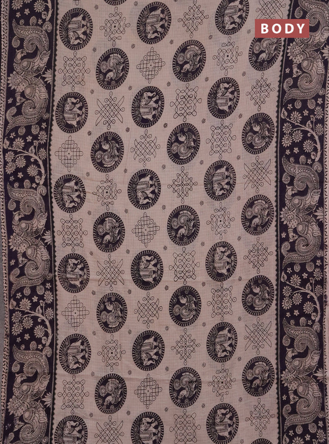 Kota kalamkari cotton saree beige and deep violet with allover prints and piping border