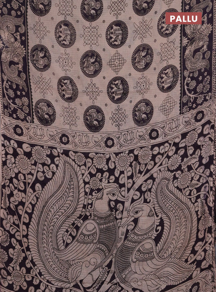 Kota kalamkari cotton saree beige and deep violet with allover prints and piping border