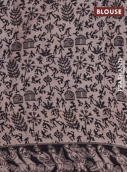 Kota kalamkari cotton saree beige and deep violet with allover prints and piping border
