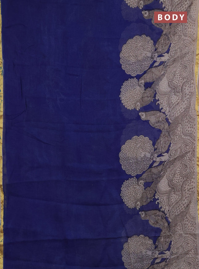 Kota kalamkari cotton saree blue and beige with allover prints and piping border