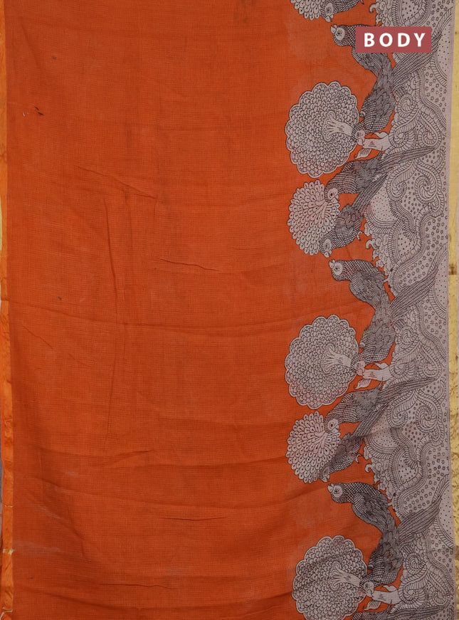 Kota kalamkari cotton saree orange and beige with allover prints and piping border